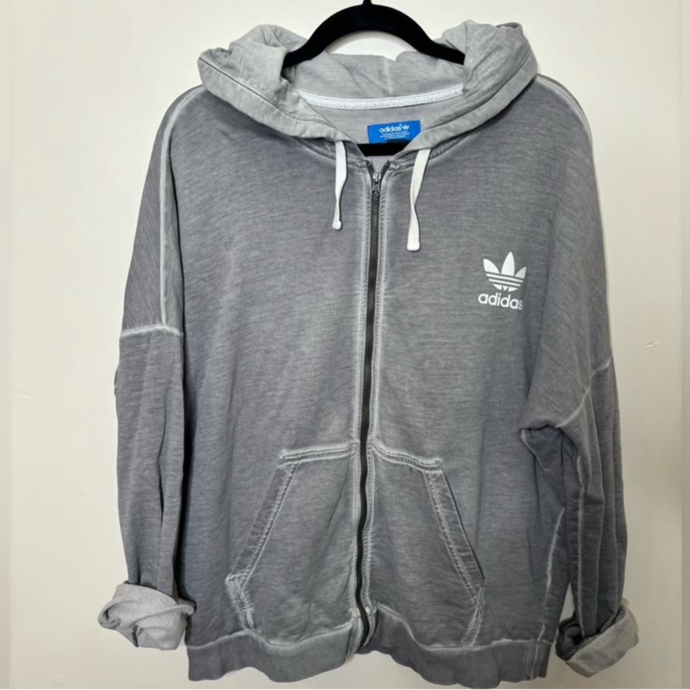 Adidas Trefoil Zip-Up Hoodie in Faded Gray